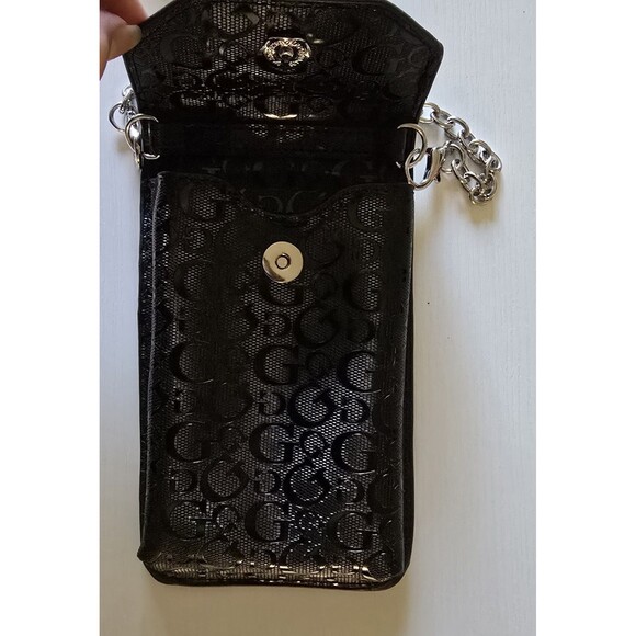 Guess Small Black Crossbody Phone Purse With Card Holder Silver Hardware - Picture 5 of 5